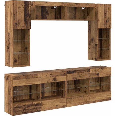 TV-Wandregal-Set mit LED 6 pcs Altholz Holzwerkstoff vidaXL