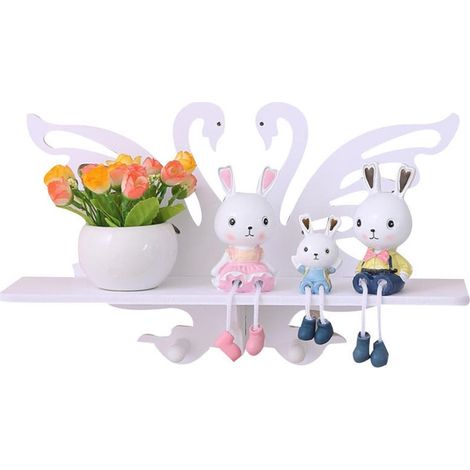 TrAdE Shop Traesio - Mensola Da Parete Forma Cigni Bianca Con Ganci Scaffale Portaoggetti Design Multifunzionale - (1/5)