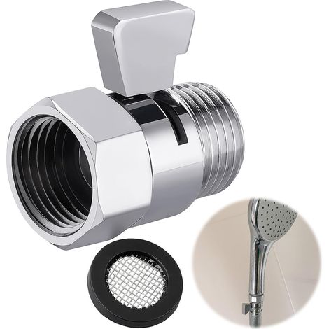 Stop Douche, Vanne D'arrêt Pour Pomme De Douche Vanne D'angle, d’Arrêt Chrome G1/2 Universelle, Bouton Stop Douchette Laiton Anti-Fuite, 1/2 Chromé pour Tuyau, Pommeau et Poire (1/5)