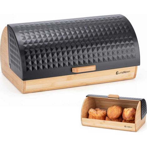Boîte à pain en bambou 39x28x18,5 cm – Récipient de stockage moderne – Corps en bois de bambou – Design élégant (1/4)