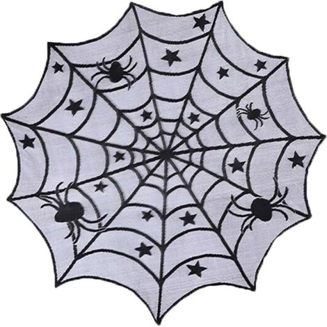 Nappe en dentelle d'Halloween, nappe en toile d'araignée en fibre de polyester nappe en dentelle noire décoration d'Halloween table à manger/rideau/cheminée/porte/abat-jour