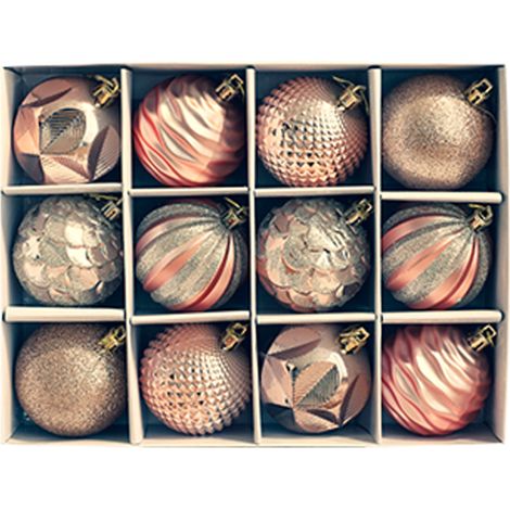 Boule De Noel - 12 Pièces - 6 Modèles Différents - Diamètre 6 Cm - En Plastique Résistant - Avec Cordon De Suspension (1/5)