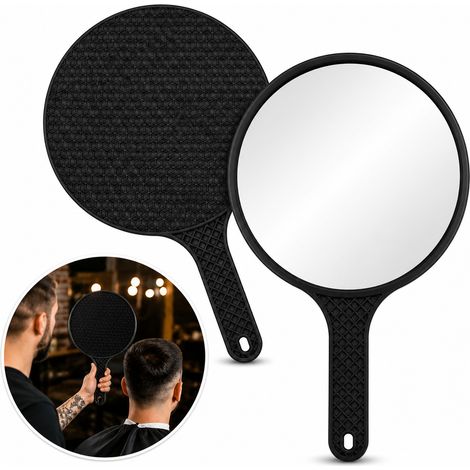 Espejo de peluquería, espejo redondo con asa, negro, para salón de peluquería. (1/5)