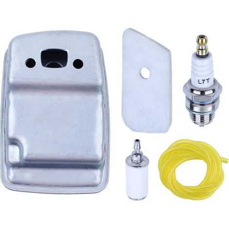 Kit de silenciador de escape LinDuxe para desbrozadora Husqvarna 124L, 125L, 128C, 128CD, 128L y 128LD con filtro de aire, filtro de combustible, línea de combustible, bujía, piezas de repuesto 574031