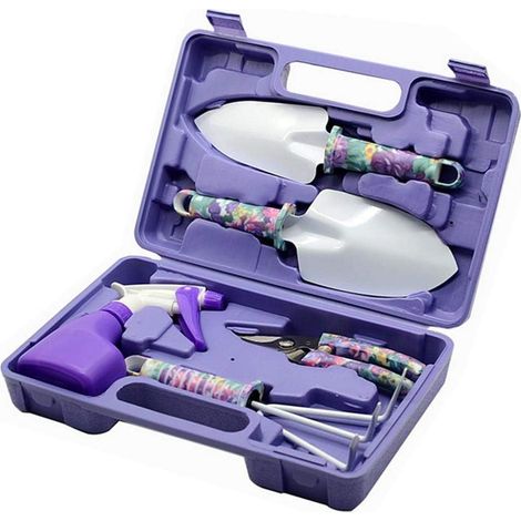 Ensemble de jardinage 5 pièces en acier inoxydable comprenant des outils de jardinage, des transplanteurs, des ciseaux et une herse. (1/5)