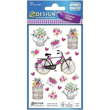Adesivi di carta - Fiori, bicicletta