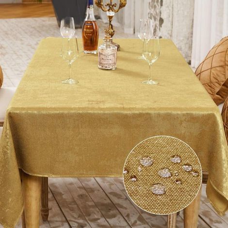 Tischdecke Goldgelb 140x180 cm schmutzabweisend mit Glanz, Polyester, Leinenoptik