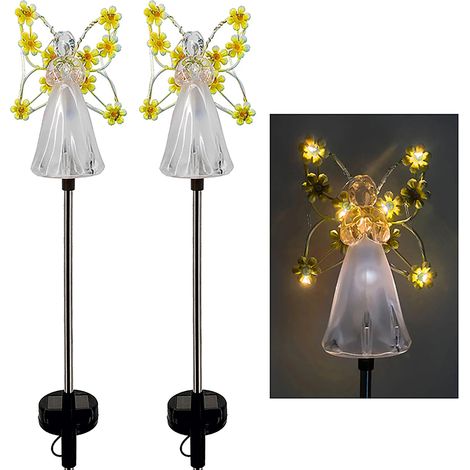 2 Pièces Lumières Solaires Angéliques LED, Décorations Extérieures Étanches pour Jardin, Halloween et Noël