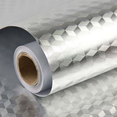 Papier D'aluminium Autocollant Auto-Adhésif Papier Peint en Feuille Dargent Cuisine Autocollants Aluminium Rouleau imperméables et résistants à l'huile Rhombe 40x500cm，1 pcs 56Vingt