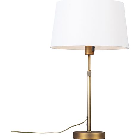 QAZQA Lampada da tavolo con paralume Parte - Moderno - Tessuto,Acciaio - Bianco/Bronzo - Tondo Max. 1 x Watt