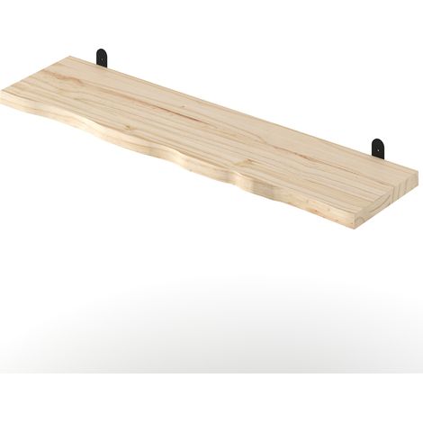 Chunky Live Edge Shelf with "L" Metal Bracket Kit - Pine - L20 x W90 x H2.5 cm - Pre-Sanded