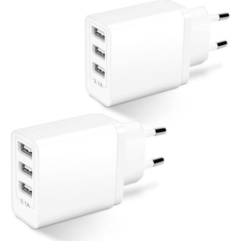 2 Chargeur USB Multiple,3 Ports 15.5W,Adaptateur Secteur 5V 3.1A,Sécurité PC Ignifuge,Maison Bureau (1/5)