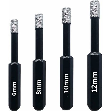 Forets diamant creux professionnels pour carrelage, céramique, grès, verre et pierre – Lot de 4 (6 mm, 8 mm, 10 mm, 12 mm) – Adaptés aux perceuses électriques et à percussion (1/5)