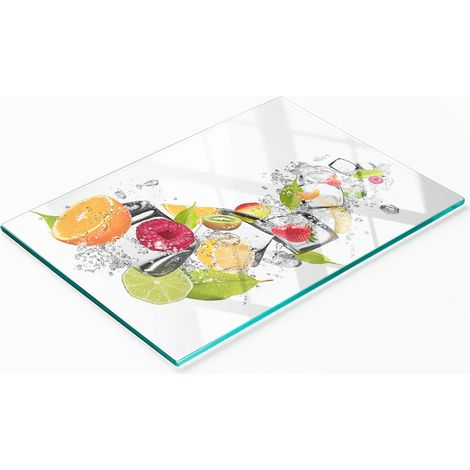 Küchenbrett aus gehärtetem Glas mit dekorativem Früchtemotiv und Eis, 80 x 52 cm (1/5)