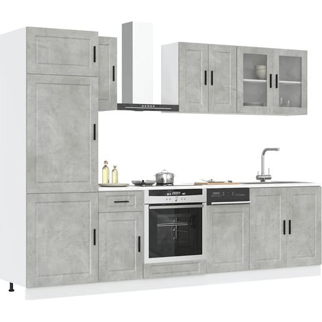 Mueble cocina Kalmar gris hormigón 8 pzas madera contrachapada