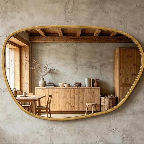 Unregelmäßiger dekorativer Wandspiegel 90 x 60 cm, Sicherheitsglas und Holzoptik-Rahmen HAVRYA (1/5)