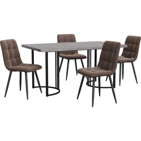 Set da pranzo 5 pezzi tavolo 140x80 cm MDF effetto marmo grigio e 4 sedie marroni (1/5)