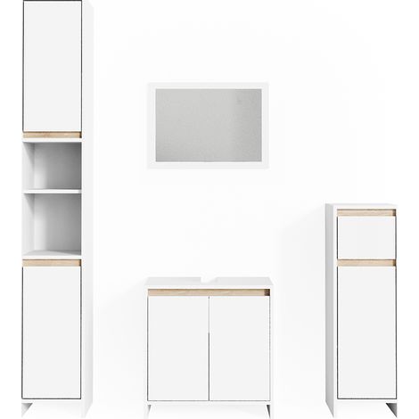 Set mobili bagno Emma, Bianco/Sonoma, 4 parti, Vicco