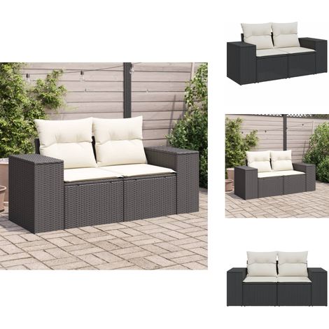Canapé de jardin avec coussins 2 places noir résine tressée - Canapé De Jardin - Salon De Jardin - Meuble De Jardin - Résine Tressée - Rotin Synthétique (1/5)
