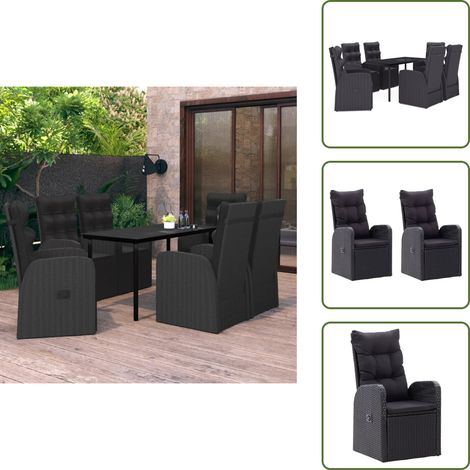 The Living Store 7-tlg. Garten-Essgruppe mit Kissen Schwarz - Gartenmöbel (1/5)