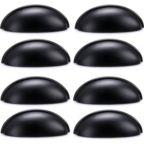 Acht muschelförmige Knaufgriffe in Antikbronze-Optik mit verdeckten Schrauben, ideal zum Drieren von Schubladen, Schminktischen, Schränken und anderen Möbeln. (Schwarz) (1/3)