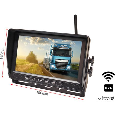 Monitor Wireless Ricevitore Professionale DVR Registratore 4 Canali 12V 24V Per Camion Tir 7 Pollici (1/3)