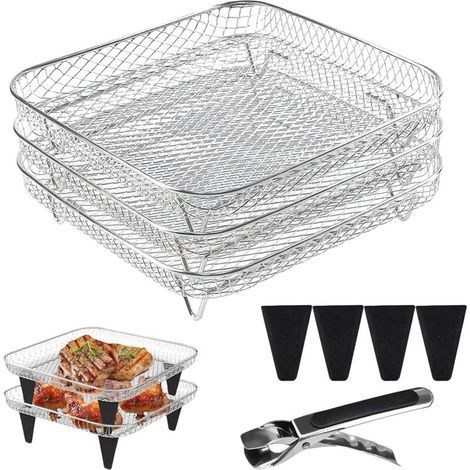 Air Fryer Rack. Empilable en Acier Inoxydable. 3 Pièces Grille pour Friteuse à Air. Rack de Grillage pour Barbecue. Four. Déshydrateur. Compatible avec Friteuses à Air et Paniers de Grill (1/5)