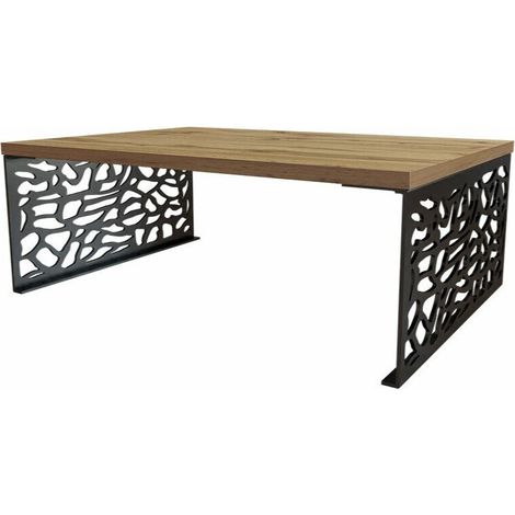 Table basse Germantown 107, Chêne + Noir mat, 45x70x100cm, Diamètre: 0, Stratifié, Angulaire