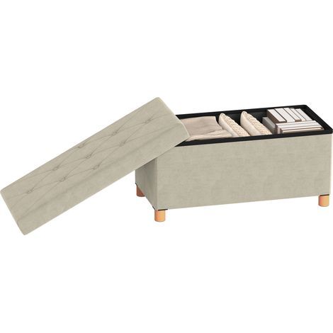 Banc de rangement bout de lit pliable volume 67 L capacité de charge 120 kg avec couvercle 76L x 38l x 38H cm crème (1/5)