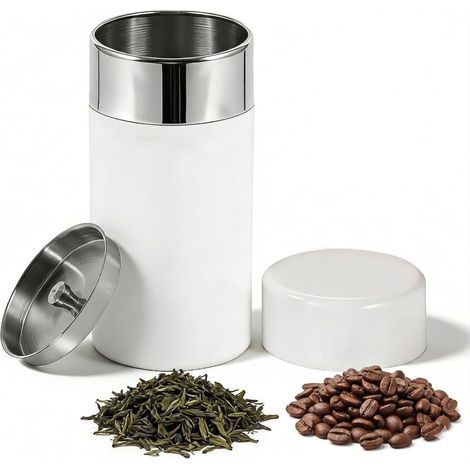 Boîte à Thé en Acier Inoxydable, Boîte À Café Hermétique avec Double Couvercle, Rangement pour thé Vrac en 200g/190g Café, Pour Préserver La Fraîcheur Pour Café Grains,Thé,Noix (1/5)