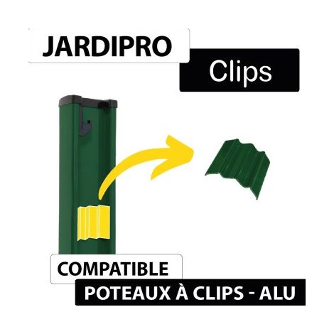 Cloture & Jardin – Clip vert pour poteau – Accessoire en aluminium – Revêtement thermolaqué vert RAL 6005 – Fixation simple et durable