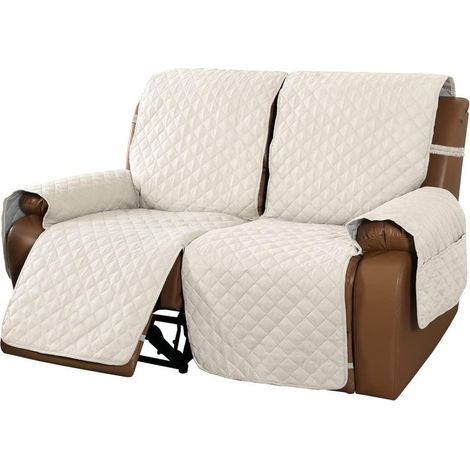 Largeight – Housse de fauteuil relax antidérapante – Tissu multicouche doux et respirant – Sangles élastiques pour maintien optimal – 2 places, ivoire (1/5)