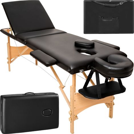 Table de massage pliante bois rembourrage épais vinyle résistant, noir
