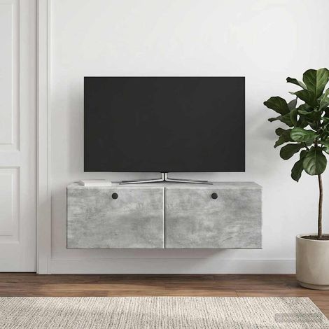 Meuble TV mural avec rangement, bois d’ingénierie gris béton, 98 x 31 x 30 cm - PANGIVO (1/5)
