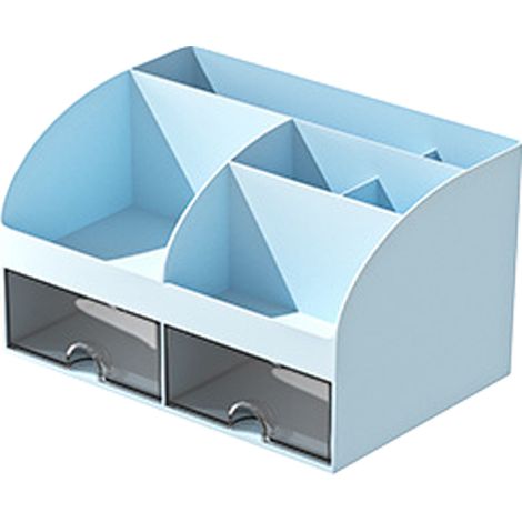 Boîte de Rangement Bureau Transparente HIPS/PS 21x12x14cm Tiroir Organisateur Stylos Cartes Bleu (1/5)