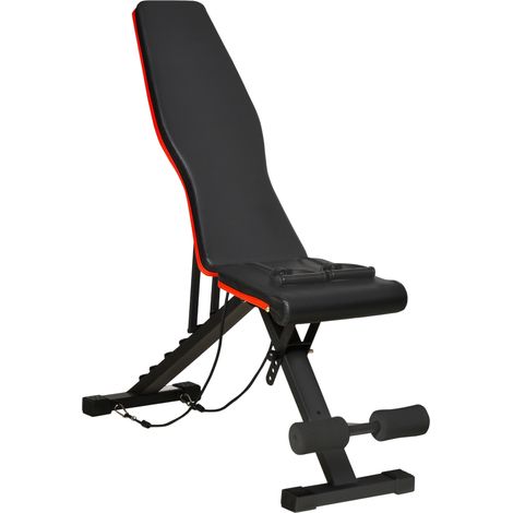 Banc de musculation pliable, dossier inclinable 6 positions, assise ajustable 4 hauteurs, coussin 130x34x109 cm, noir et rouge (1/5)