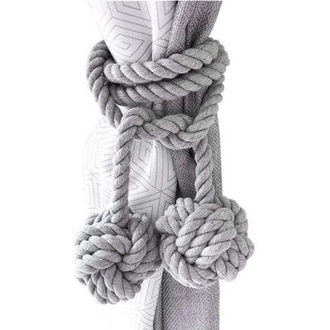 1 attache de rideau avec 2 boules de coton, corde de rideau en fil de coton écologique, style naturel et simple, décoration de salon ou de chambre (gris) (1/5)