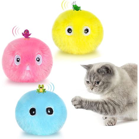 3 balles pour chats, jouet interactif avec sons d'animaux réalistes, herbe à chat Silvervine incluse, peluche douce, 5,5 cm (1/5)