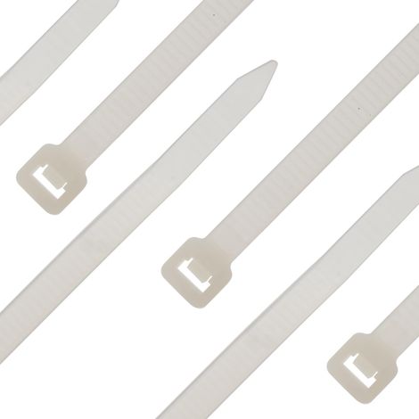 Lot de 100 serre-câbles - Blanc/naturel - 200 x 4,8 mm - Résistant à la déchirure jusqu'à 22,7 kg - Nylon PA6.6 - Autobloquant - Lot de serre-câbles pour la gestion des câbles, la maison (1/3)