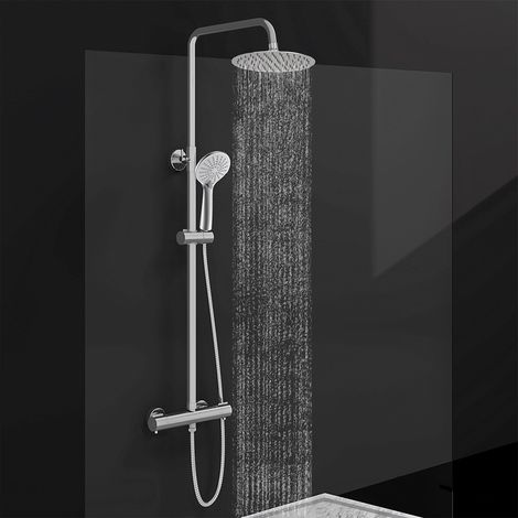 AICA Colonne doccia termostatiche, set doccia con soffione rotondo 25x25cm in acciaio inox e rubinetto termostatico 280x40mm, sistema antiscottature, cromo