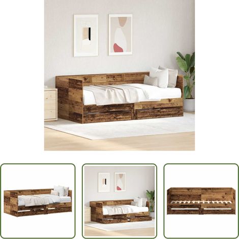 vidaXL Lit transformable - Lit d'appoint Bois Ancien 75 x 190 cm Bois d'ingénierie (1/5)