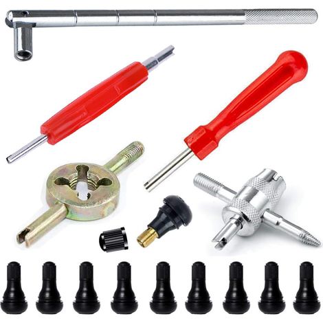 Outils pour valves de pneus 5 Pièces Démonte Valve Pneu Outil Valve Core Remover pour Voiture 10 Pièces Tige de Valve de pneu Outillage de réparation des pneus Kit (1/5)