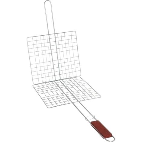 Griglia Doppia Barbecue con Manico Graticola Acciaio Carne Pesce 50x24cm