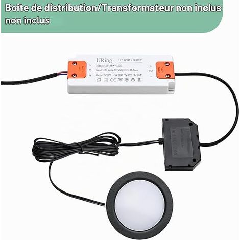 Spot Encastrable 12V LED 3,5W 3000K Blanc Chaud 300LM Plat, Plafonnier Encastré pour Meuble avec Câble de 2m, Noir (1/3)
