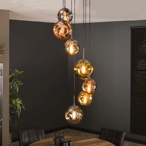 [GEBRAUCHT] B-Ware Hängeleuchte Stellar 7-flammig LED Pendelleuchte dimmbar mehrfarbig altsilber (1/2)