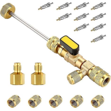 Outil d'extraction d'obus de valve hgHVAC, extracteur d'obus de valve avec obus, écrous et adaptateurs R410/R32, pour R410, R32, R22 et R12 (1/5)