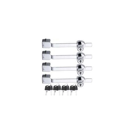 Lot de 4 serrures à scie coulissante avec clé pour vivarium, terrarium, vitrine, serrure à cliquet pour porte vitrée, serrure à clé identique, argent