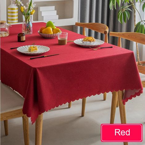 Nappe imperméable, en coton et lin nordiques, nappe japonaise, nappe unie pour table à manger/table basse, rouge (Rougemax Rouge) (1/5)