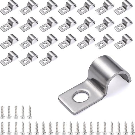 25 Pièces Fixation Cable Electrique, M10 Collier Fixation Support Câble Acier Inoxydable, Monotrou en Forme de U Support Cable, avec Vis Autotaraudeuses, pour Tuyaux, Câbles Ø 10 mm (1/5)