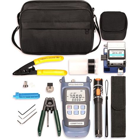 Kit d'outils pour fibre optique FTTH, comprenant une cliveuse de fibre optique, un wattmètre optique +70-10 dBm et un localisateur de défauts visuels de 10 MW.